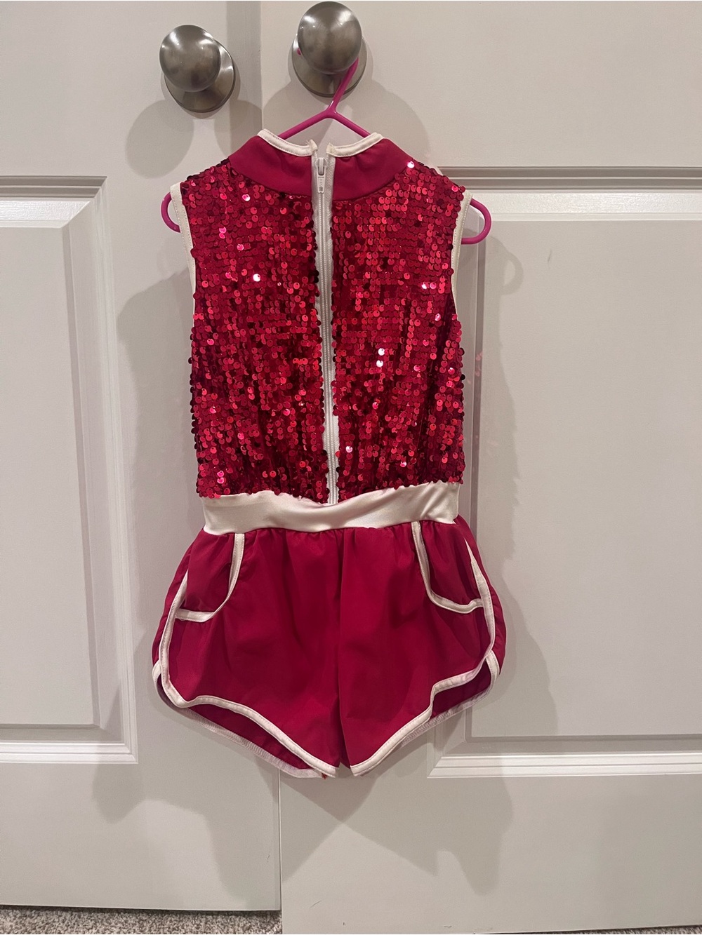Weissman Fuchsia Sequin Dance Romper with Satin Trim